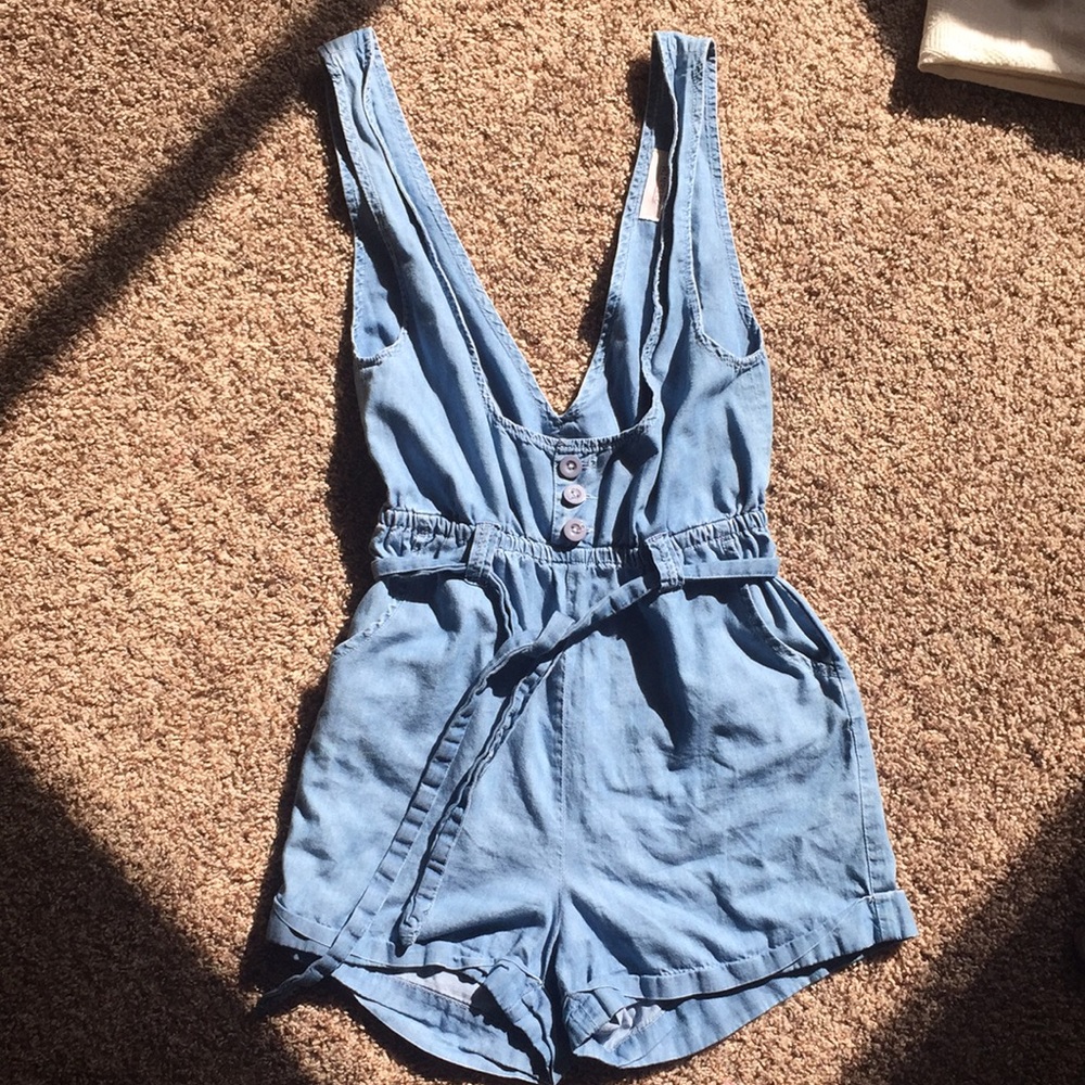 F21 Light Blue Cotton Overall Romper Size M